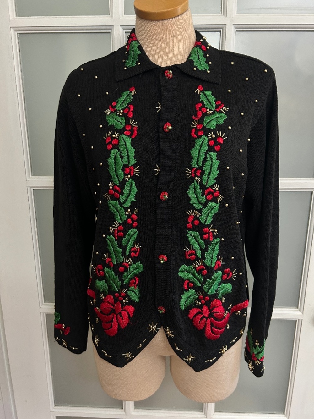 Vintage Arriviste Christmas Sweater Misses Size M Beaded Embroidered Embellished